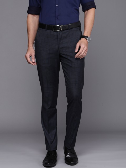 

Louis Philippe Men Navy Blue Checked Slim Fit Formal Trousers