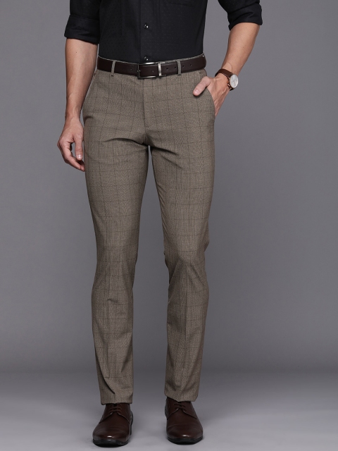 

Louis Philippe Men Brown Checked Slim Fit Formal Trousers