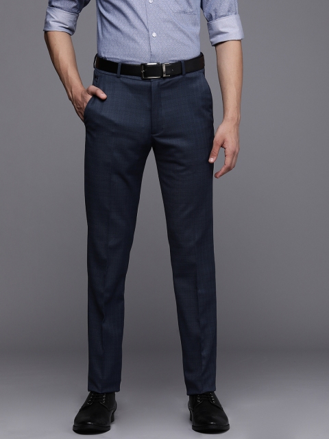 

Louis Philippe Men Navy Blue Textured Slim Fit Low-Rise Formal Trousers