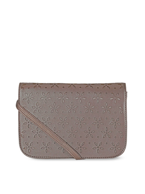 

Toteteca Silver-Toned PU Oversized Structured Sling Bag with Cut Work