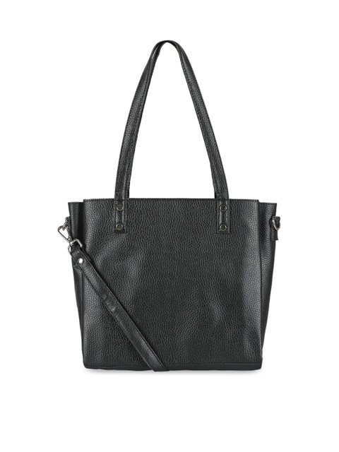 

Toteteca Black PU Structured Handheld Bag with Cut Work