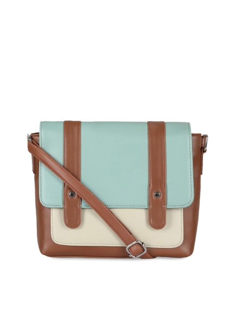 

Toteteca Sea Green Colourblocked PU Structured Sling Bag