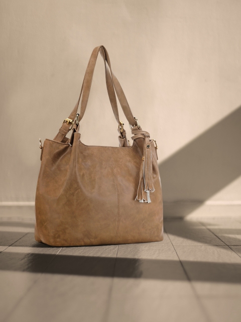 

Toteteca Brown PU Oversized Structured Shoulder Bag with Tassel
