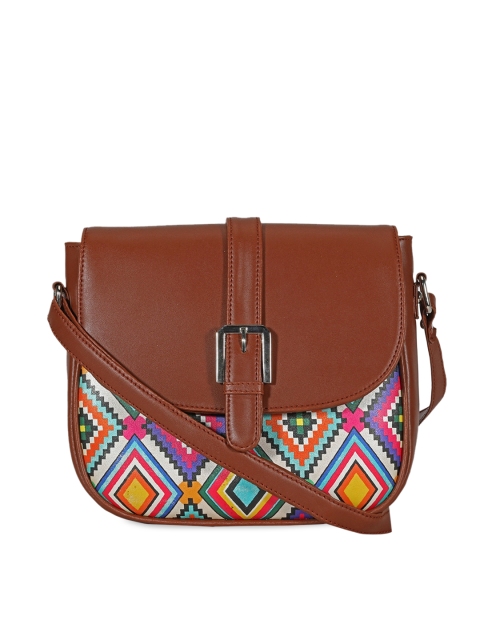 

Toteteca Tan Brown & White Geometric Printed PU Structured Sling Bag