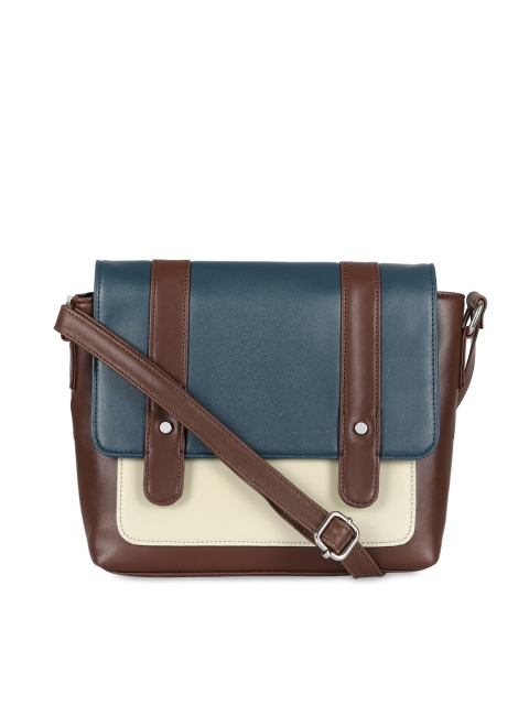 

Toteteca Teal Blue & White Colourblocked PU Structured Sling Bag