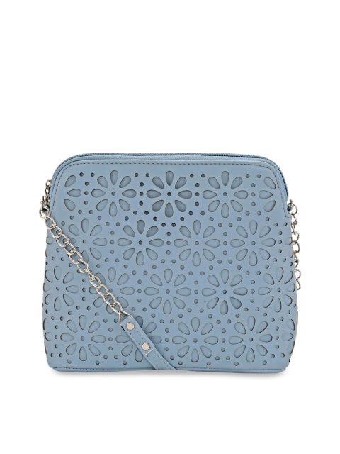 

Toteteca Blue Floral PU Structured Sling Bag with Laser Cut Work