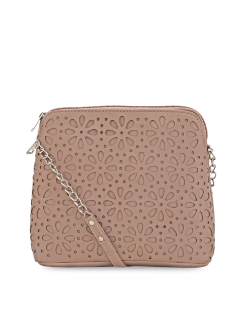 

Toteteca Beige Floral PU Structured Sling Bag with Cut Work