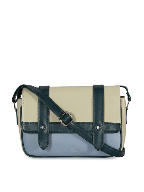 

Toteteca Blue and Beige Colourblocked PU Structured Sling Bag