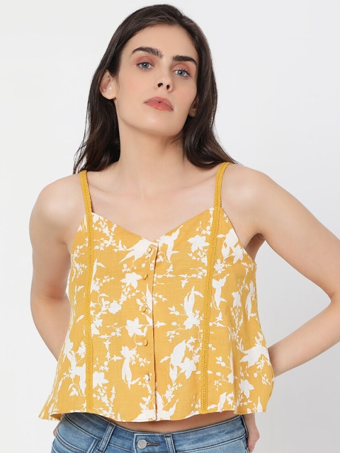 

Vero Moda Yellow Floral A-Line Crop Top