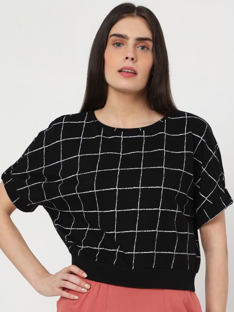 

Vero Moda Women Black Checked Blouson Top