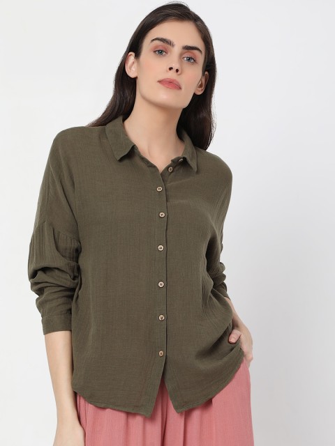

Vero Moda Women Green Solid Opaque Casual Shirt