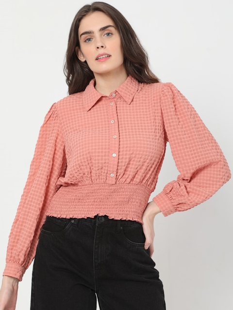 

Vero Moda Women Pink Textured Casual Shirt