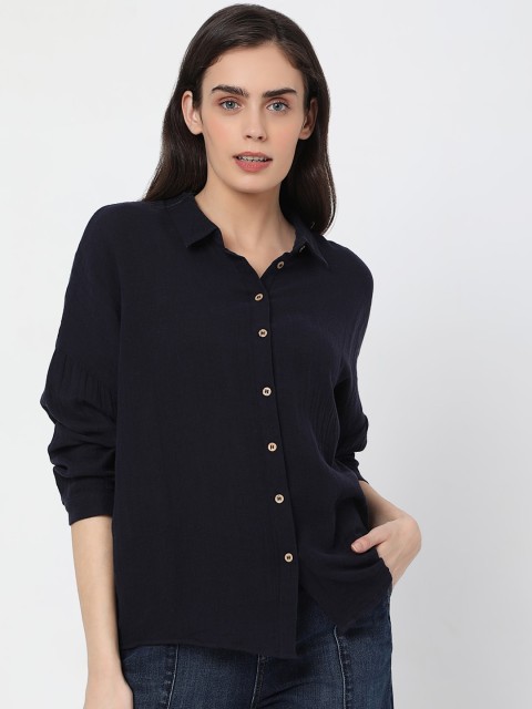 

Vero Moda Women Navy Blue Opaque Casual Shirt