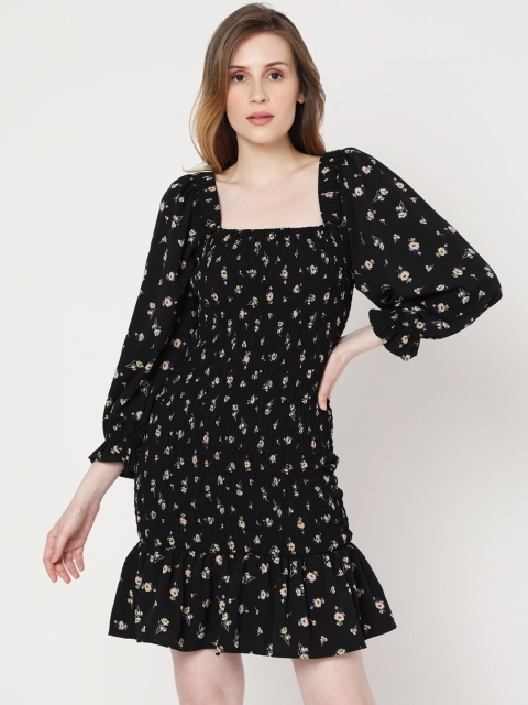 

Vero Moda Black Smocked Floral Peplum Dress