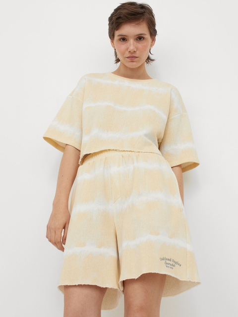 

H&M Women Yellow & White Striped Pure Cotton Shorts