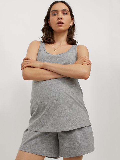 

H&M Women Grey Melange Solid MAMA Cotton shorts