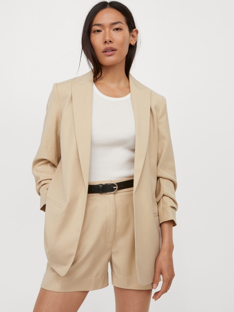 

H&M Women Beige Pleat-Detail Shorts
