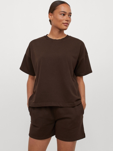 

H&M Women Brown Solid Regular Sweatshirt Shorts