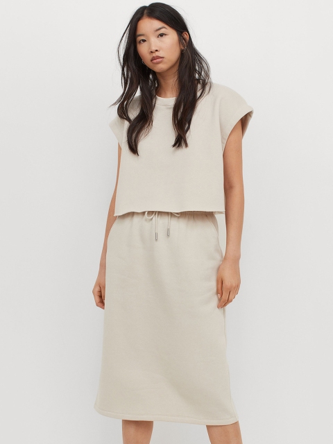 

H&M Beige Sweatshirt Skirt With Tie-Ups