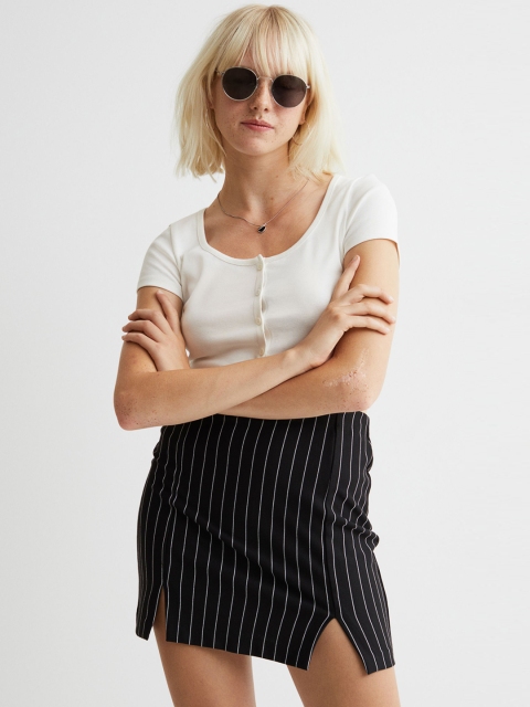 

H&M Women Black & White Striped Short Skirt