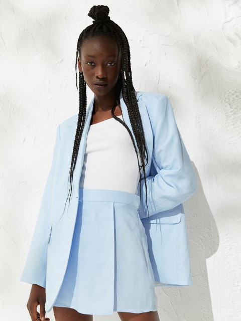 

H&M Women Blue Solid Linen Blend Skort