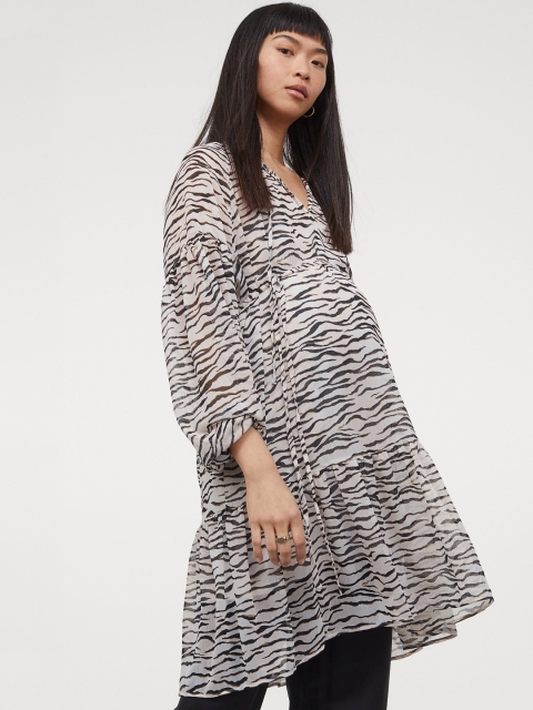 

H&M Women White & Beige MAMA Chiffon Dress