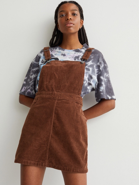 

H&M Women Brown Corduroy Dungaree Dress