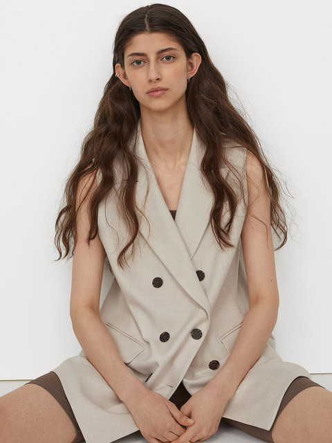 

H&M Women Beige Solid Sleeveless Jacket