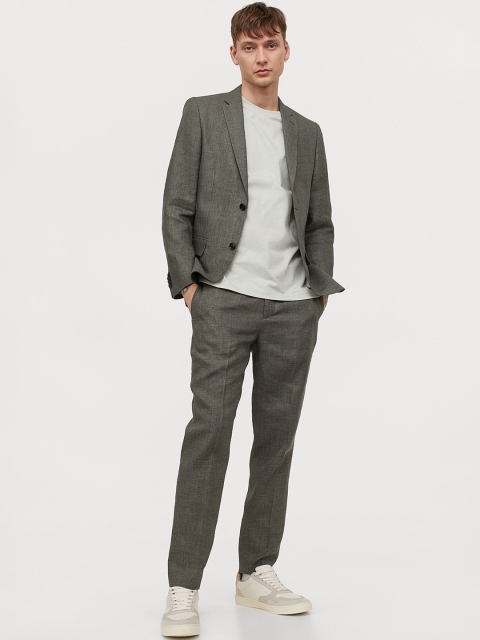 

H&M Men Green Linen jacket Slim Fit