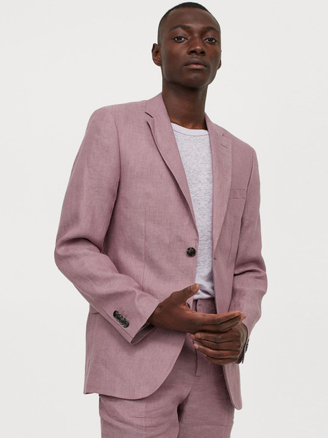 

H&M Men Purple Solid Slim Fit Single Breasted Linen Jacket