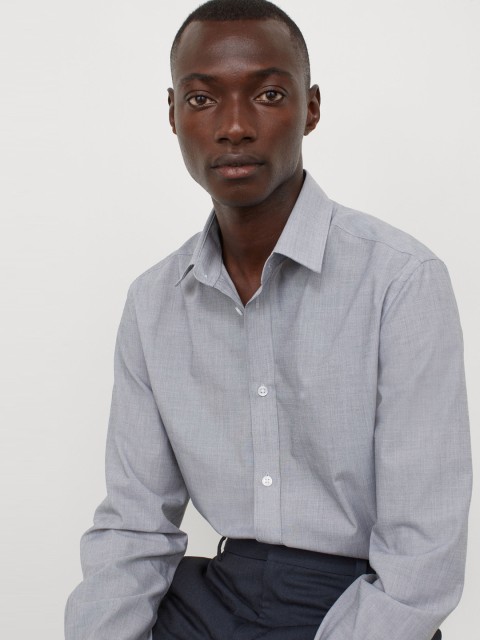 

H&M Men Grey Slim Fit Easy-Iron Shirt