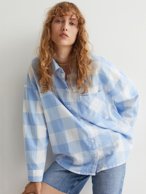 

H&M Women Blue Checked Wide shirt