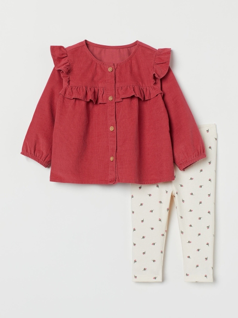 

H&M Girls White& Red 2-Piece Cotton Set