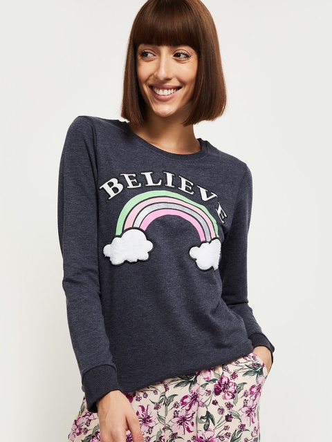 

max Women Blue Graphic Printed Sweatshirt