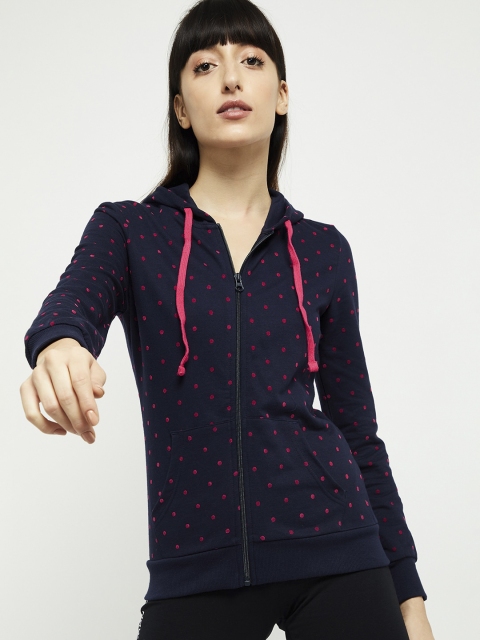 

max Women Navy Blue and Pink Polka Printed Sweatshirt