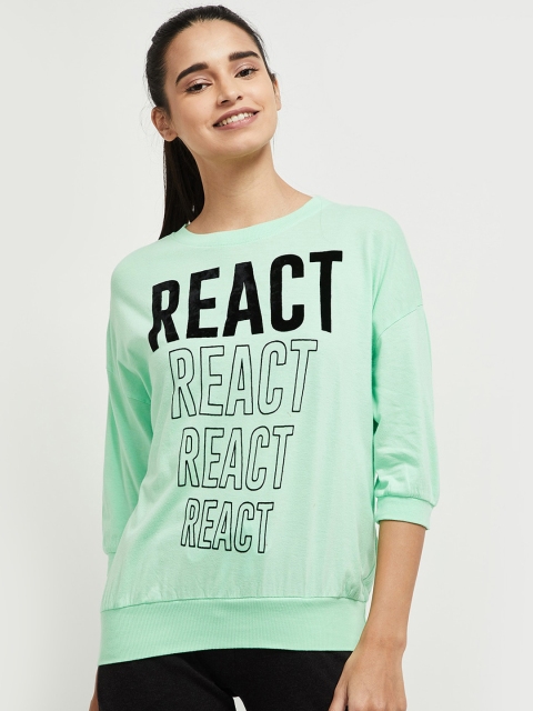 

max Women Green & Black Typography Printed Sweatshirt