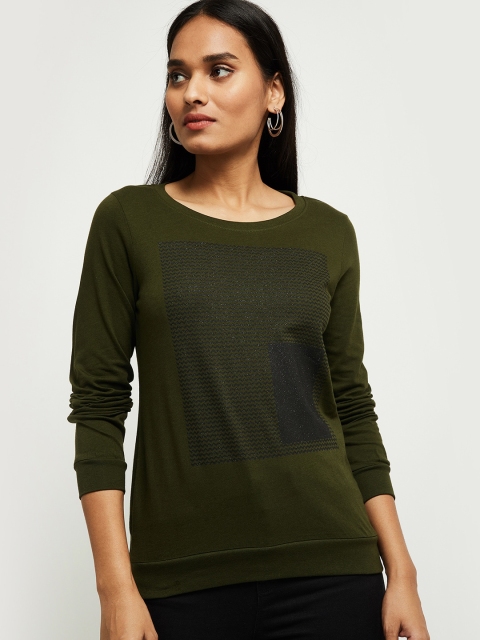 

max Women Green Solid Sweatshirt