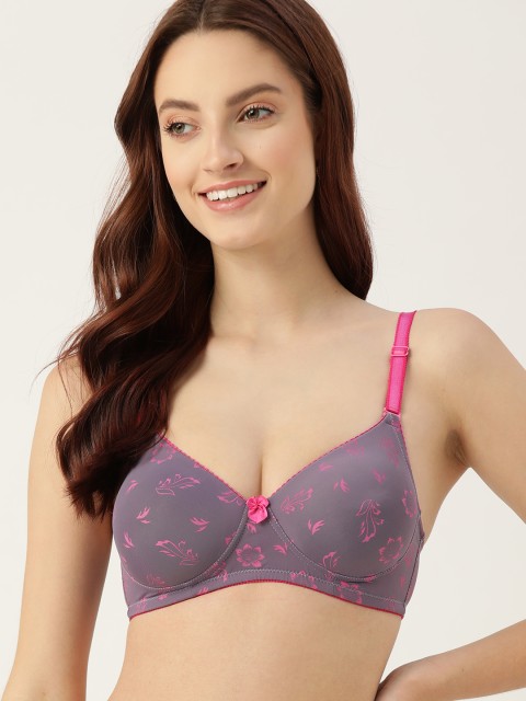 

DressBerry Mauve & Pink Floral T-shirt Bra - Lightly Padded with Transparent Straps