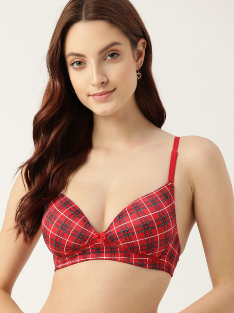 

DressBerry Red & Green Geometric T-shirt Bra - Lightly Padded
