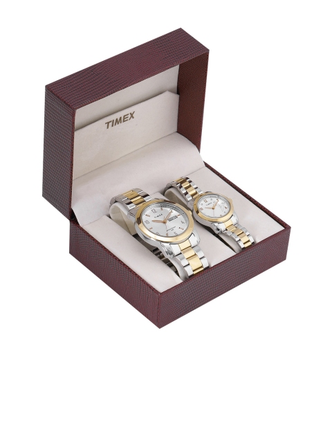 

Timex Unisex His & Her White Analogue Watch Gift Set TW00PR245, Silver