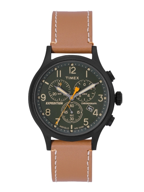 

Timex Men Green Dial & Brown Leather Straps Analogue Chronograph Watch TWEG18203