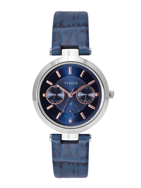 

Timex Women Navy Dial & Leather Textured Straps Analogue Multi Function Watch TWEL11808, Navy blue