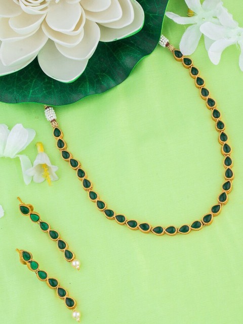 

Alankruthi Green Gold-Plated Kundan Studded Jewellery Set