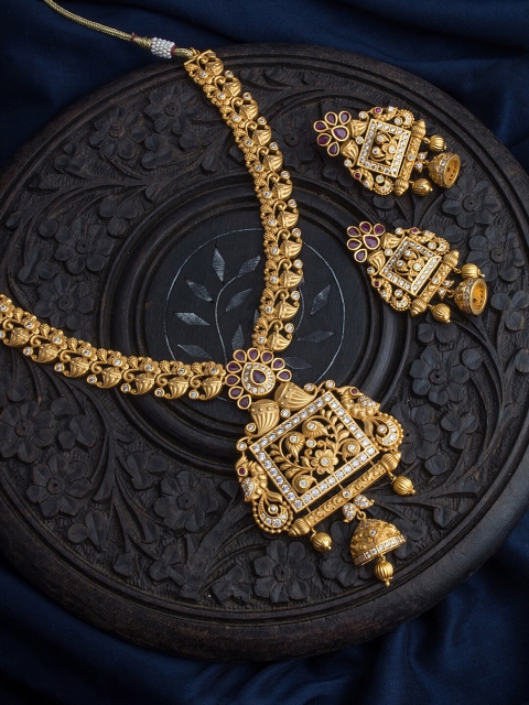 

Alankruthi Gold-Plated Pearl Stone Motif Temple Jewellery Set