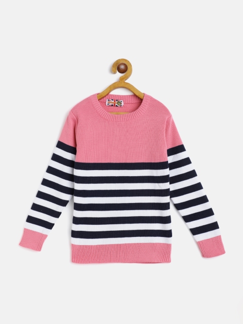 

GAME BEGINS Girls Pink & Black Striped Pullover Sweater