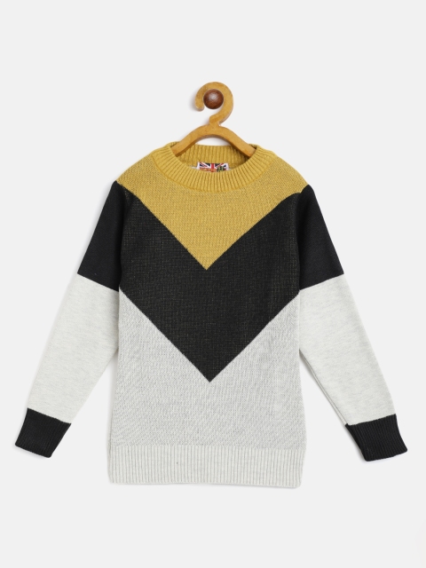 

GAME BEGINS Girls Grey Melange & Black Colourblocked Pullover Sweater