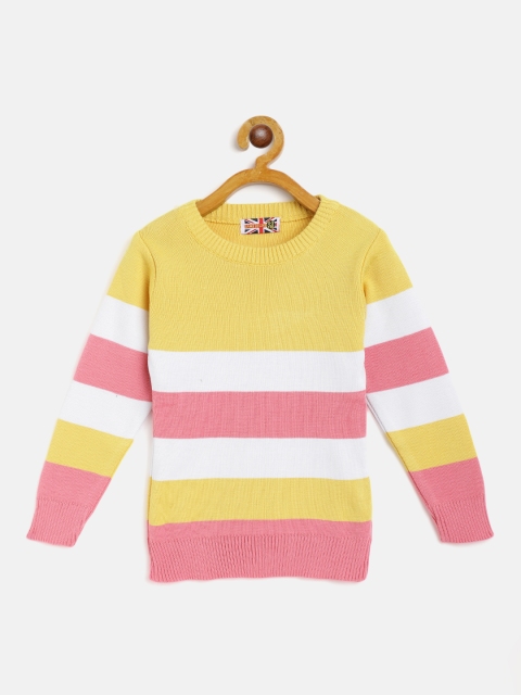 

GAME BEGINS Girls Mustard Yellow & Pink Striped Pullover Sweater