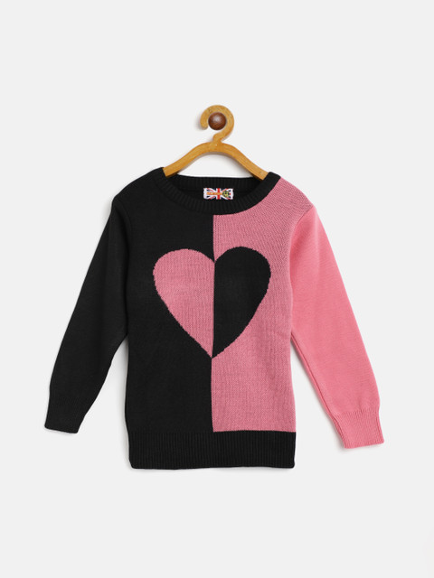 

GAME BEGINS Girls Pink & Black Colourblocked Pullover Sweater
