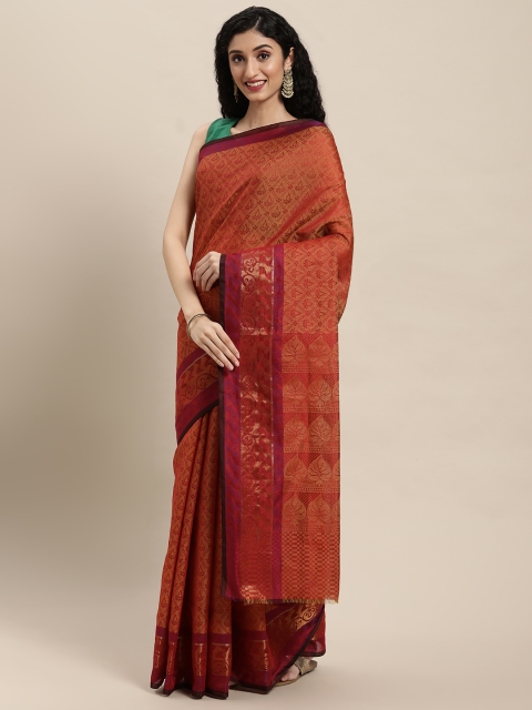 

Pavechas Red Ethnic Motifs Zari Silk Cotton Banarasi Saree