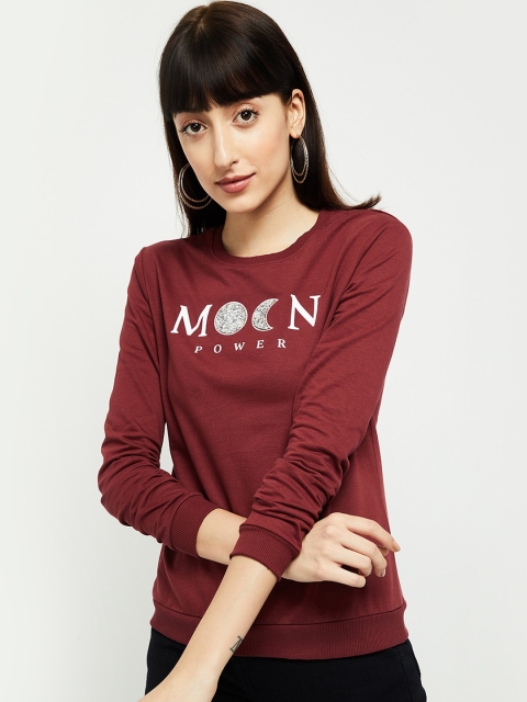 

max Women Maroon & White Printed Sweatshirt